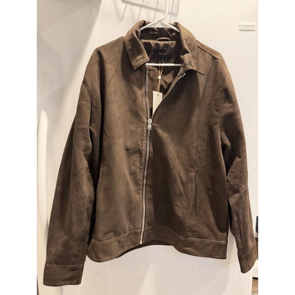 Quince Espresso Brown Zip Button Men's Harrington Jacket XL Italian 100% Suede
